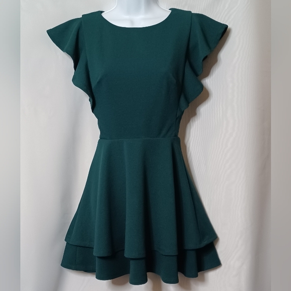 Crystal Doll Women's Green Flutter Sleeve Fit & Flare Mini Dress. S - Picture 4 of 13
